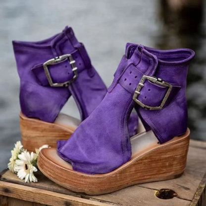 Buckle Wedge High Heel Solid Peep Open Toe Casual Sandals