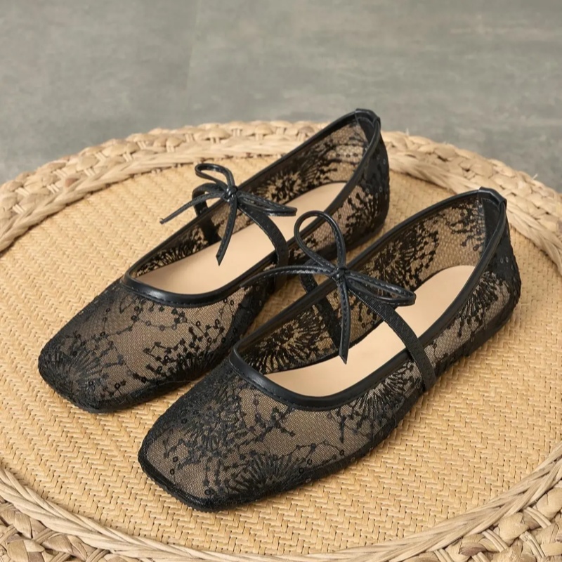 Women's Embroidered Mesh Netted Ballet Flats