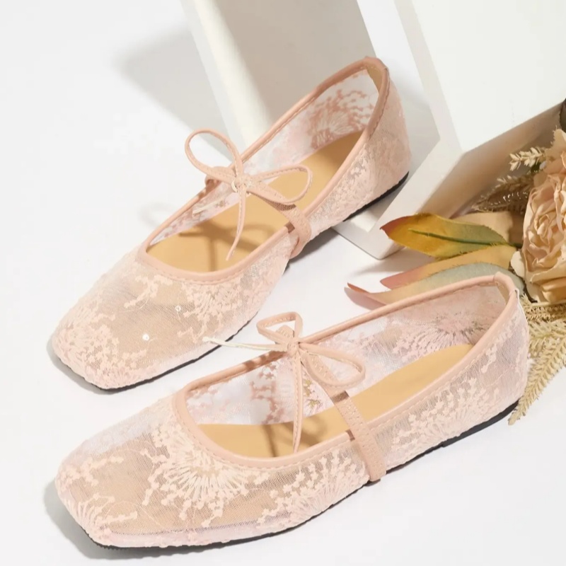 Women's Embroidered Mesh Netted Ballet Flats