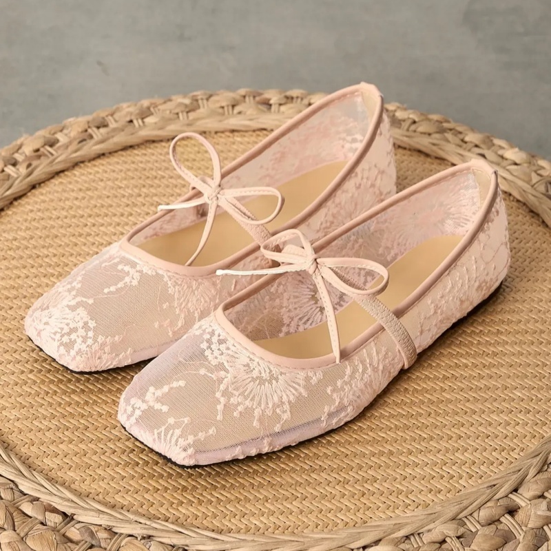 Women's Embroidered Mesh Netted Ballet Flats