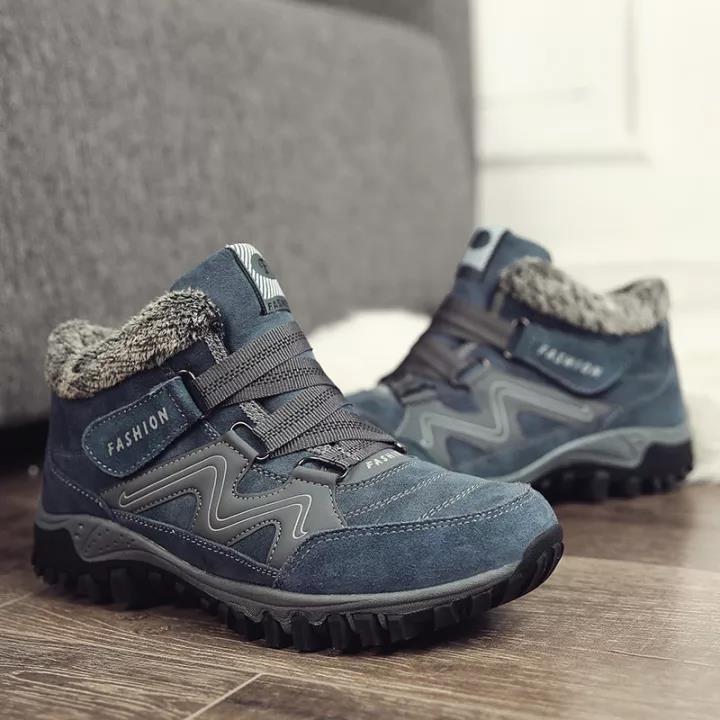 Man's Winter Thermal Velvet Velcro Buckle Trendy Joker Hiking Sneakers