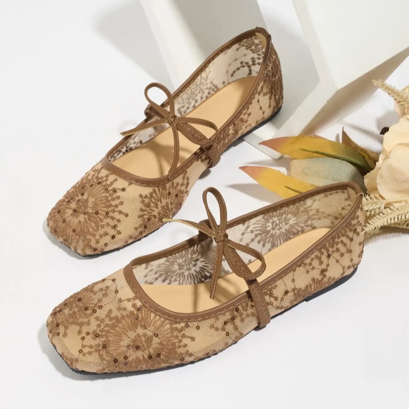 Women's Embroidered Mesh Netted Ballet Flats