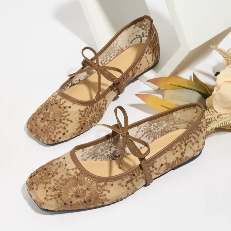 Women's Embroidered Mesh Netted Ballet Flats
