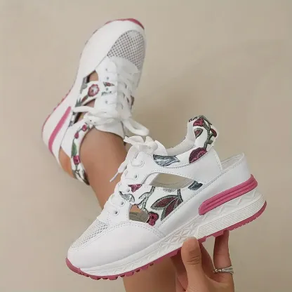 🔥LAST DAY PROMOTION 50% OFF - Women's Vintage Print Hollow Out Breathable Platform Wedge Sandals Comfort Walking Shoes