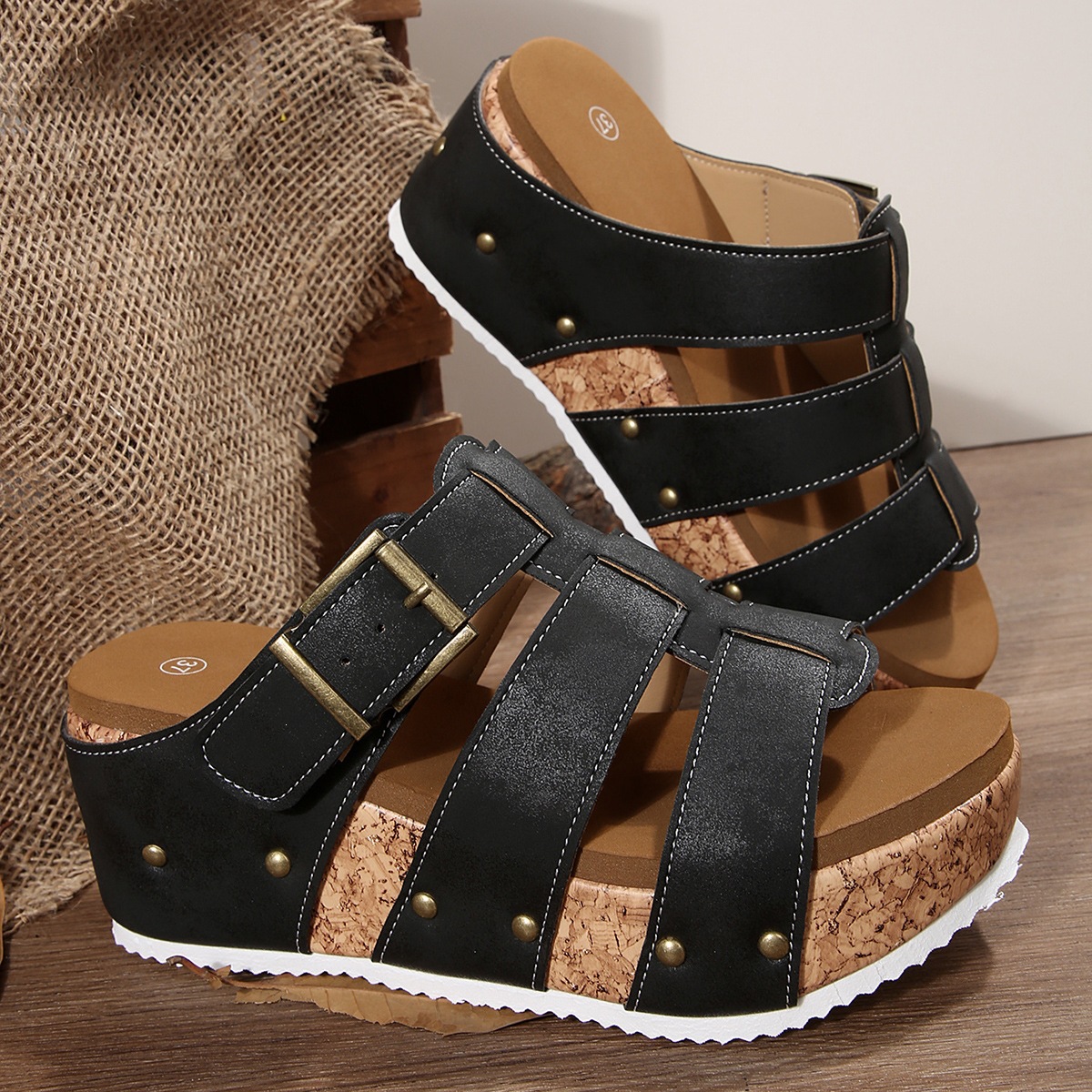 Women's Wedge Platform Studded Sandals