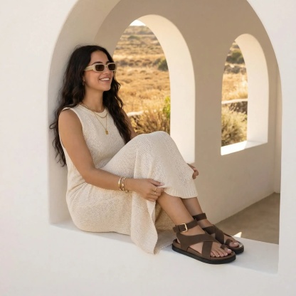 Women's Wedge Platform Sandals | Eco-Leather Casual Summer Walking Footwear | Memory Foam Insole | Non-Slip