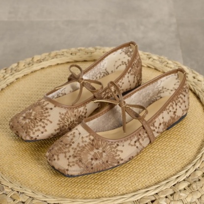 Women's Embroidered Mesh Netted Ballet Flats
