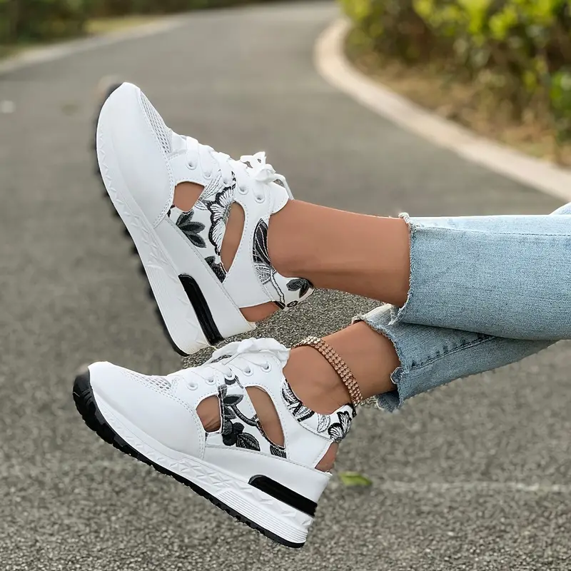 🔥LAST DAY PROMOTION 50% OFF - Women's Vintage Print Hollow Out Breathable Platform Wedge Sandals Comfort Walking Shoes