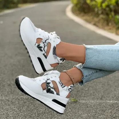 🔥LAST DAY PROMOTION 50% OFF - Women's Vintage Print Hollow Out Breathable Platform Wedge Sandals Comfort Walking Shoes