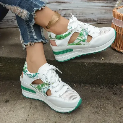 🔥LAST DAY PROMOTION 50% OFF - Women's Vintage Print Hollow Out Breathable Platform Wedge Sandals Comfort Walking Shoes