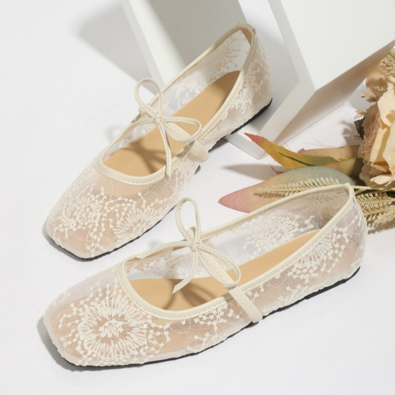 Women's Embroidered Mesh Netted Ballet Flats