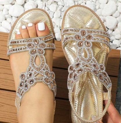 🔥Last Day Promotion 50% OFF -Women's Bling Rhinestone Boho Style Beach Flat Sandals