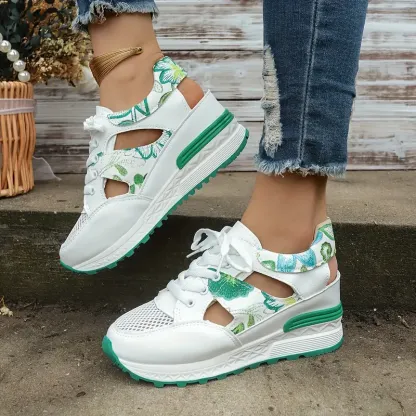 🔥LAST DAY PROMOTION 50% OFF - Women's Vintage Print Hollow Out Breathable Platform Wedge Sandals Comfort Walking Shoes