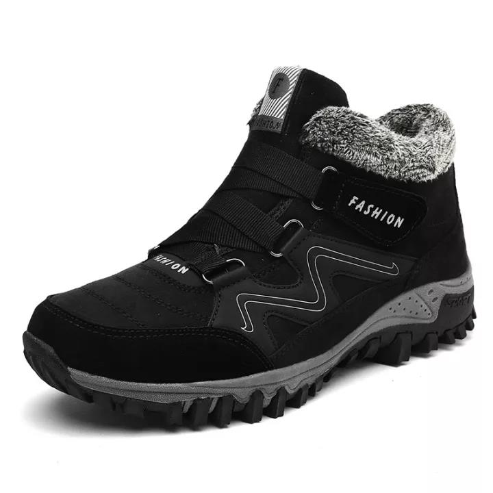 Man's Winter Thermal Velvet Velcro Buckle Trendy Joker Hiking Sneakers