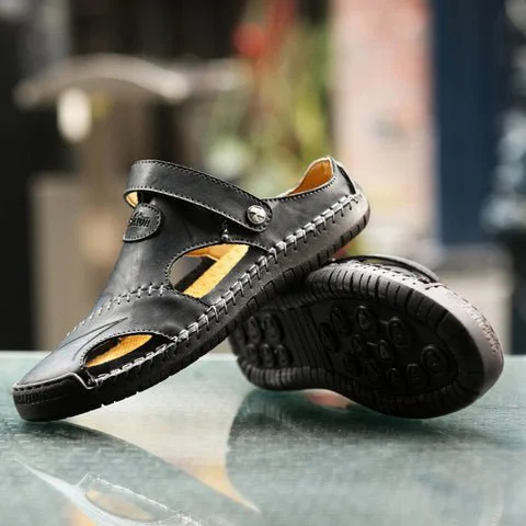🔥LAST DAY 50% OFF - Men's Large Size Soft Leather Breathable Outdoor Beach Sandals Slippers