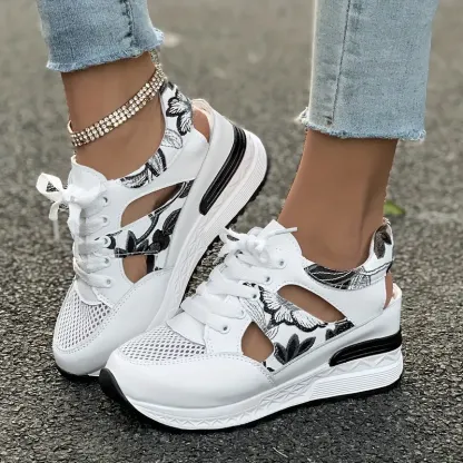 🔥LAST DAY PROMOTION 50% OFF - Women's Vintage Print Hollow Out Breathable Platform Wedge Sandals Comfort Walking Shoes