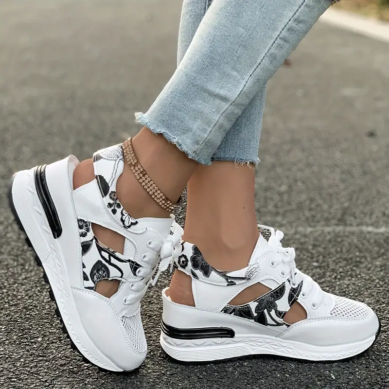 🔥LAST DAY PROMOTION 50% OFF - Women's Vintage Print Hollow Out Breathable Platform Wedge Sandals Comfort Walking Shoes