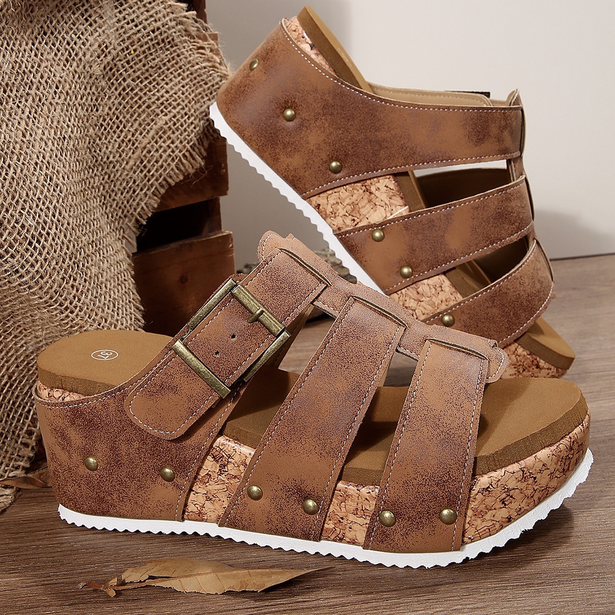 Women's Wedge Platform Studded Sandals