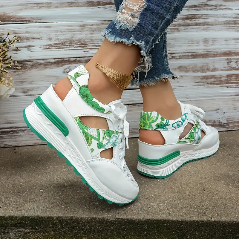 🔥LAST DAY PROMOTION 50% OFF - Women's Vintage Print Hollow Out Breathable Platform Wedge Sandals Comfort Walking Shoes