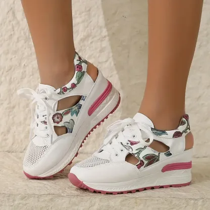 🔥LAST DAY PROMOTION 50% OFF - Women's Vintage Print Hollow Out Breathable Platform Wedge Sandals Comfort Walking Shoes