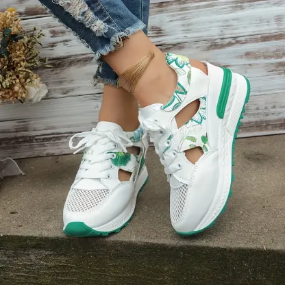 🔥LAST DAY PROMOTION 50% OFF - Women's Vintage Print Hollow Out Breathable Platform Wedge Sandals Comfort Walking Shoes