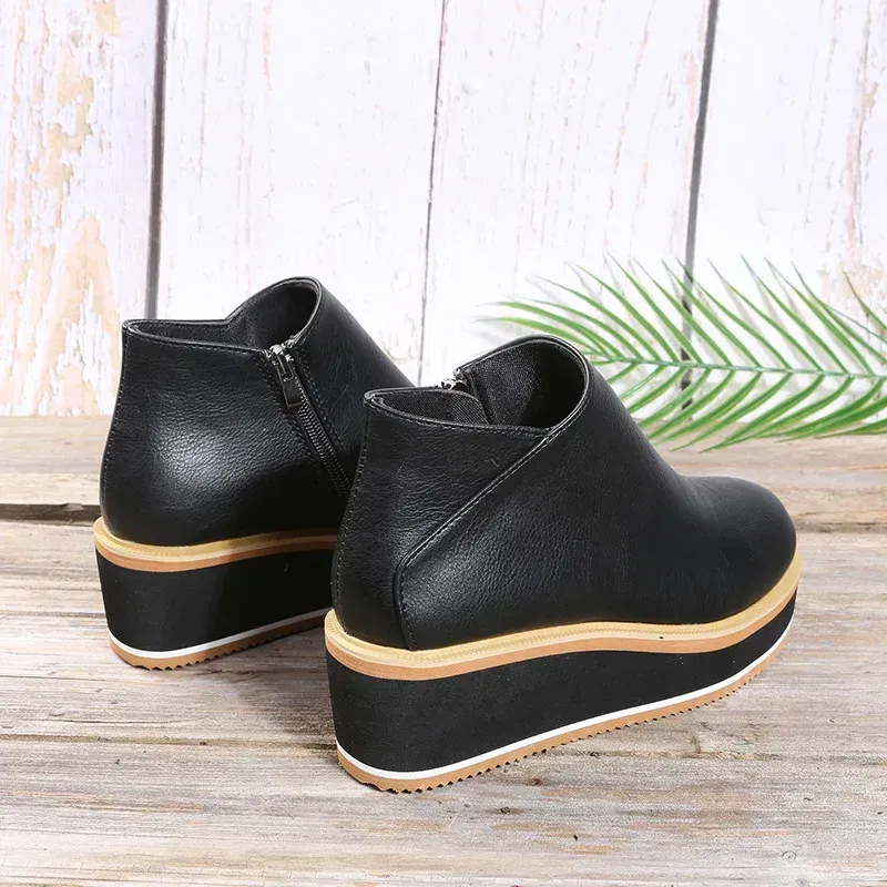 Women's Leather Waterproof Warm Wedge Shoes