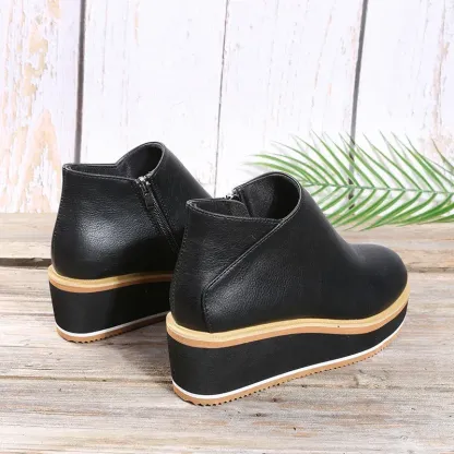 Women's Leather Waterproof Warm Wedge Shoes