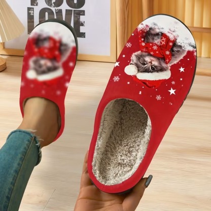 🔥LAST DAY 50% OFF🎁Women's Cozy Fleece-Lined Cats Slippers Slip-On House Shoes for Holiday Gifts