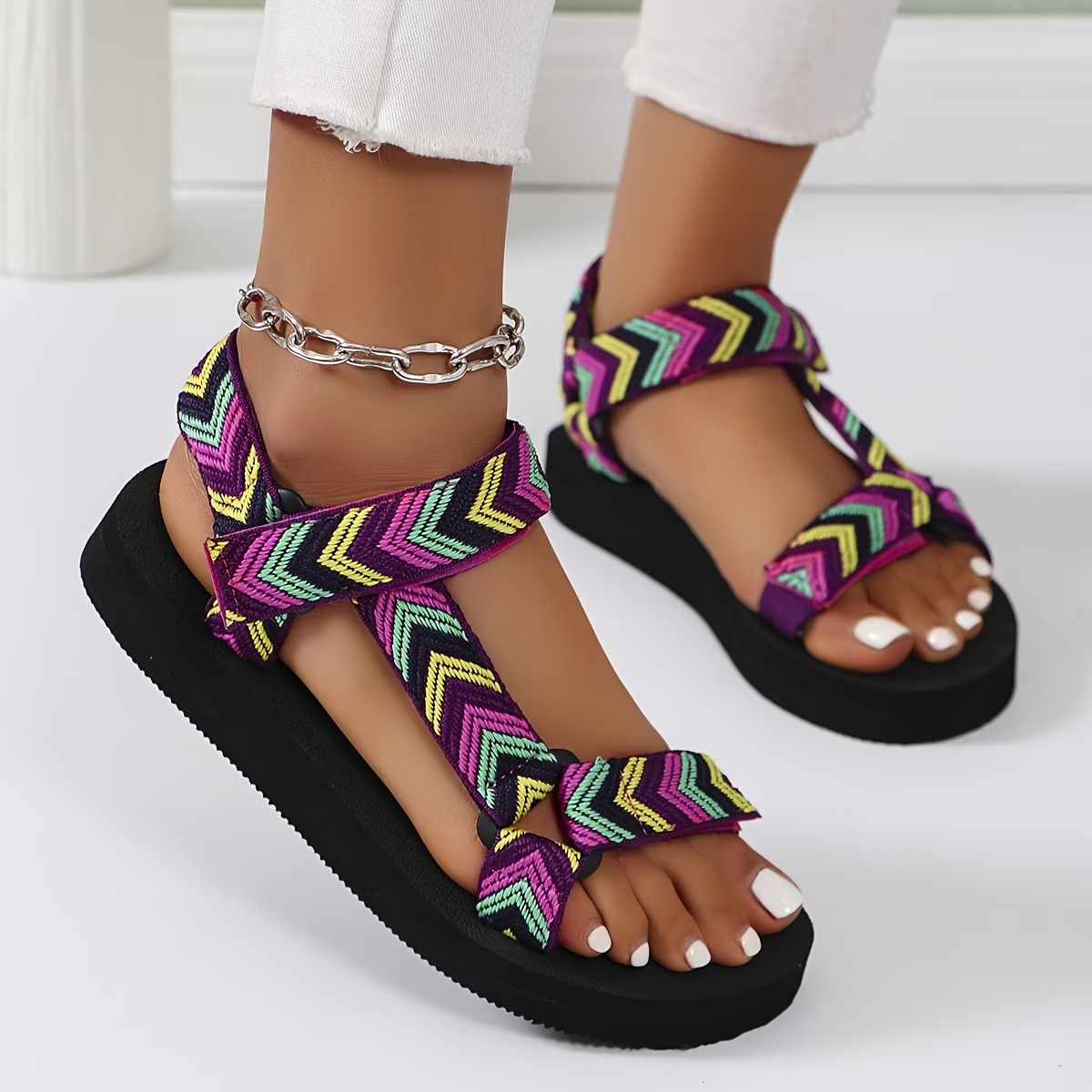 Women'S Double-Breasted Decorative Comfortable Beach Shoes 