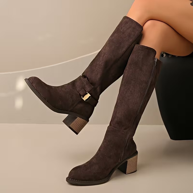 Faux Suede Knee High Stretch Boot
