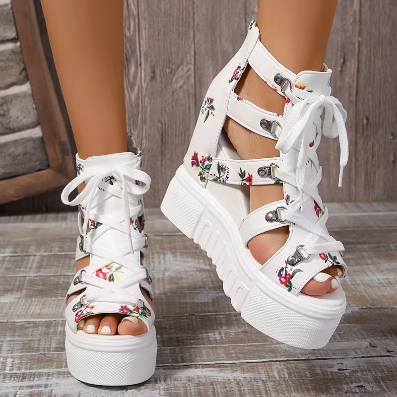 Women's Printed Design Fashionable Heeled Sandals
