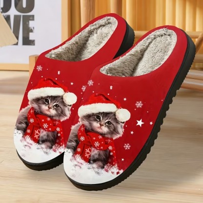 🔥LAST DAY 50% OFF🎁Women's Cozy Fleece-Lined Cats Slippers Slip-On House Shoes for Holiday Gifts
