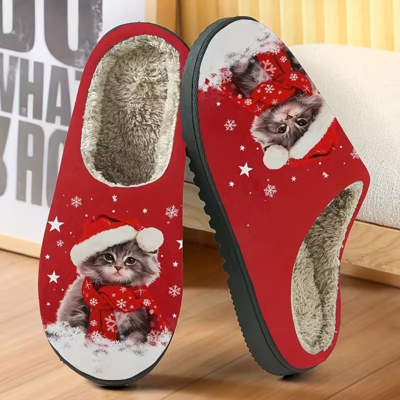 🔥LAST DAY 50% OFF🎁Women's Cozy Fleece-Lined Cats Slippers Slip-On House Shoes for Holiday Gifts