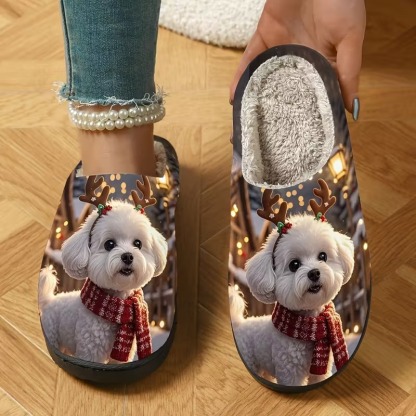 🔥LAST DAY 50% OFF🎁Women's Cozy Fleece-Lined Cute Dogs Slippers Slip-On House Shoes for Holiday Gifts