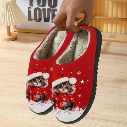 🔥LAST DAY 50% OFF🎁Women's Cozy Fleece-Lined Cats Slippers Slip-On House Shoes for Holiday Gifts