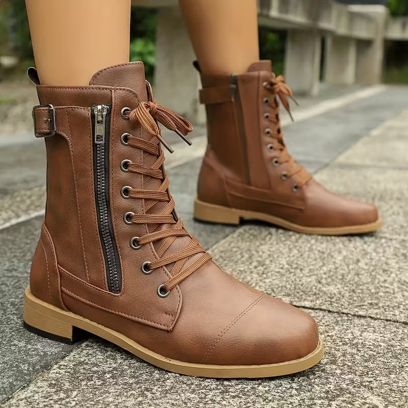 Women's Leather Wwaterproof Warm Platform Boots