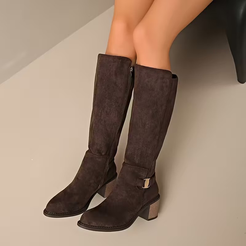 Faux Suede Knee High Stretch Boot