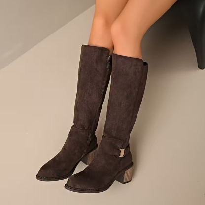 Faux Suede Knee High Stretch Boot