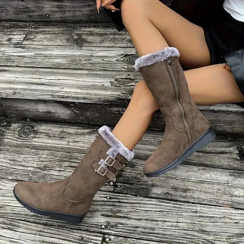 Women's Solid Color Fuzzy Boots