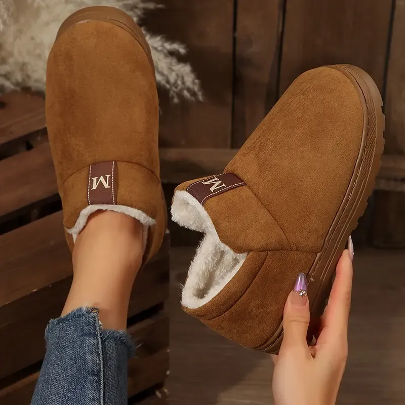 Women's Cute Dachshund Floral Print Furry Collar Indoor/Outdoor Shoes