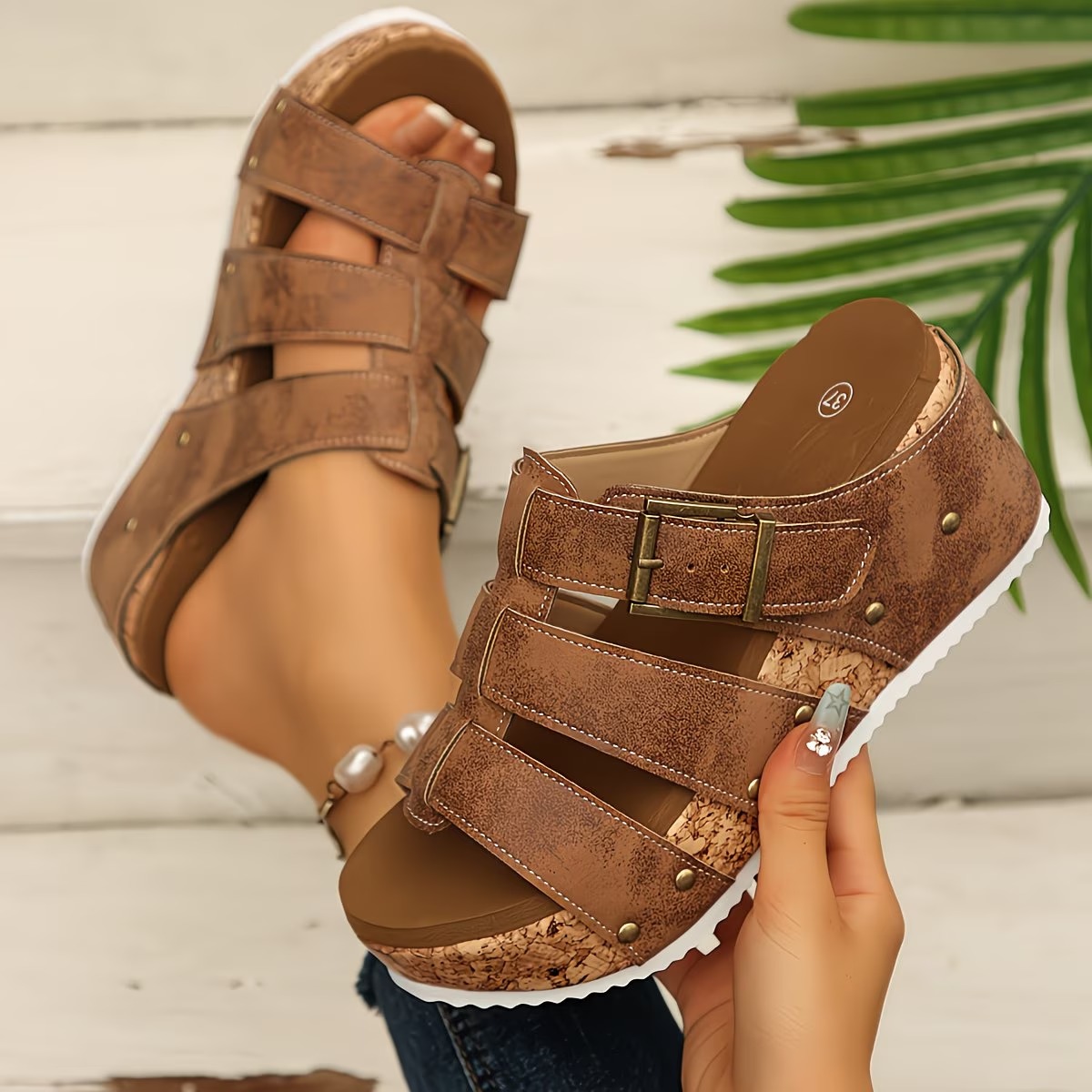 Women's Wedge Platform Studded Sandals