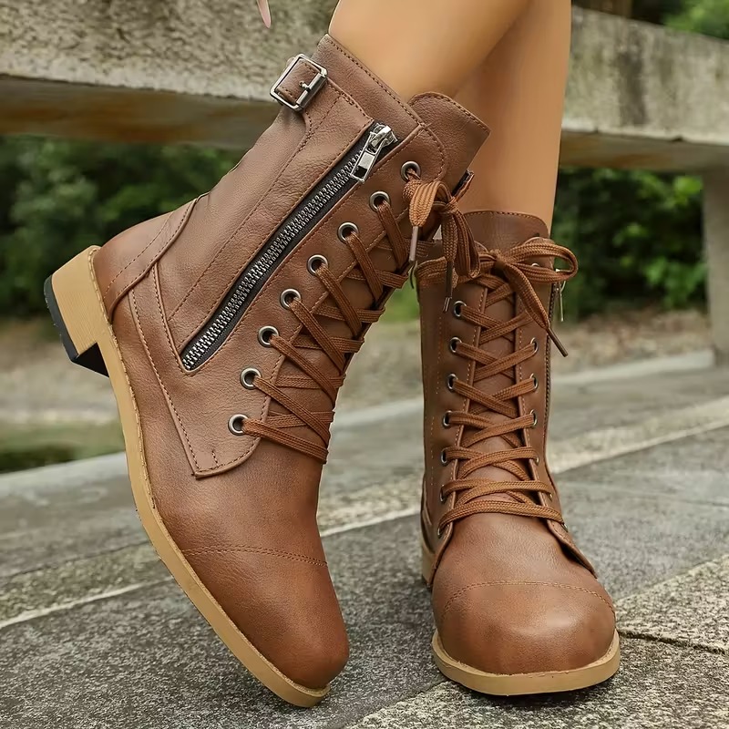 Women's Leather Wwaterproof Warm Platform Boots