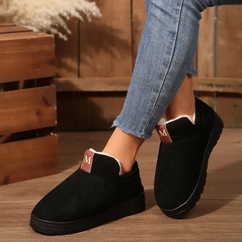 Women's Cute Dachshund Floral Print Furry Collar Indoor/Outdoor Shoes