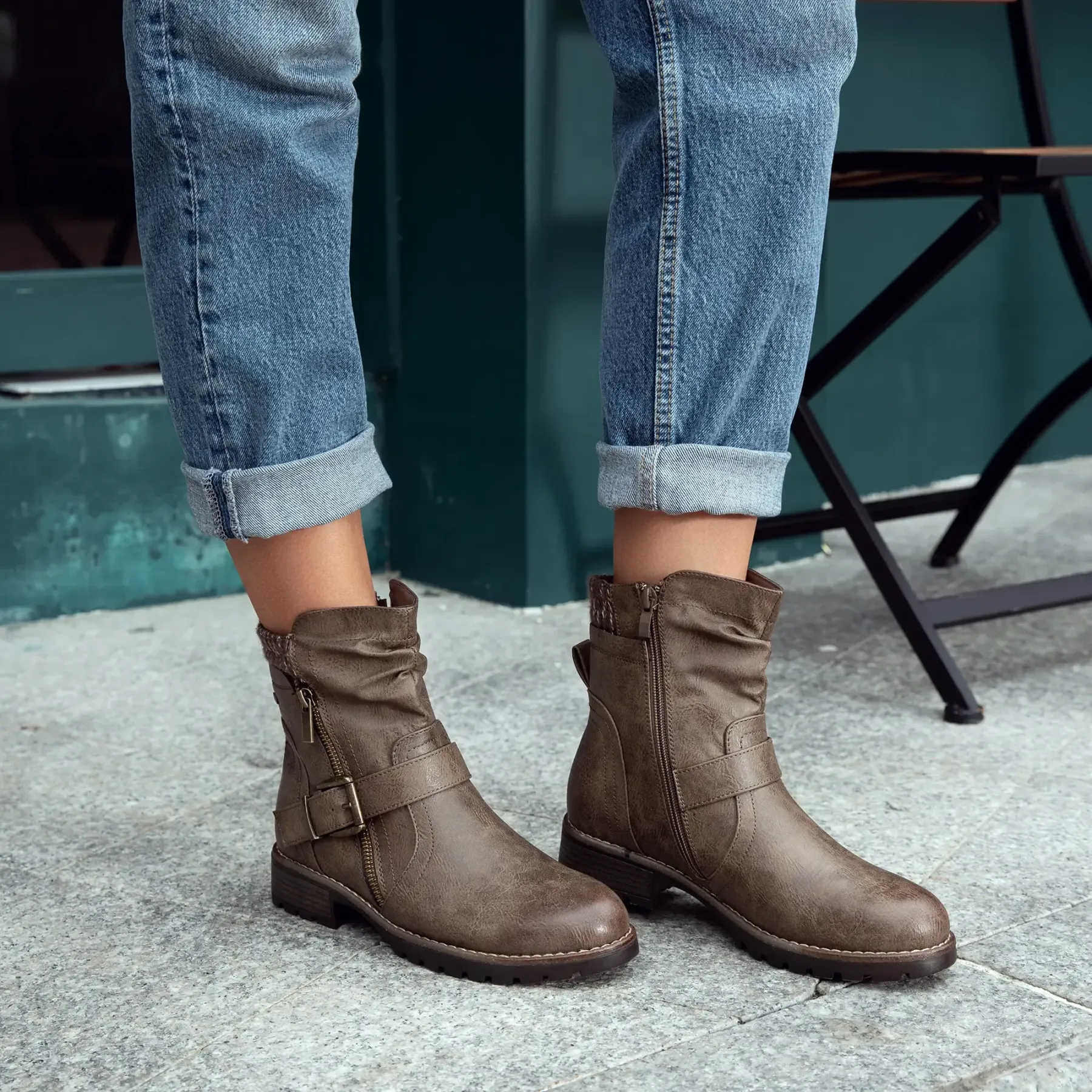 Comfortable Genuine Leather Boots With Laces And Inside Zippers