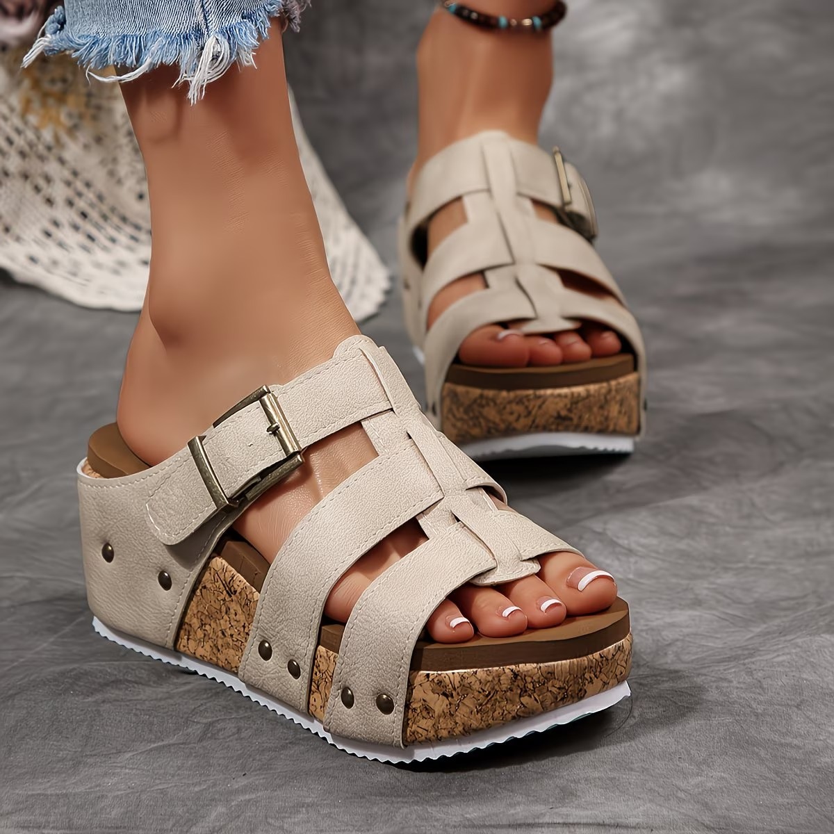 Women's Wedge Platform Studded Sandals