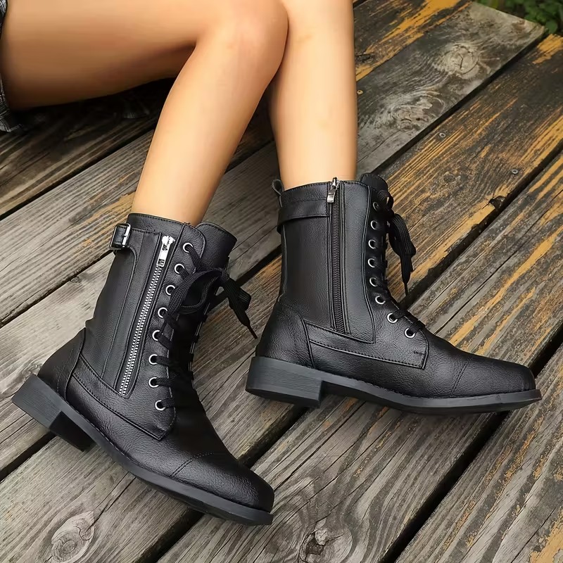 Women's Leather Wwaterproof Warm Platform Boots