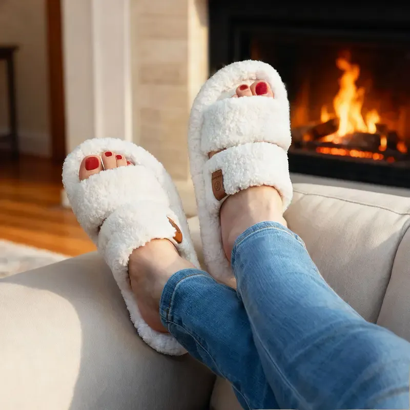Women's Fuzzy Open-Toe Slippers