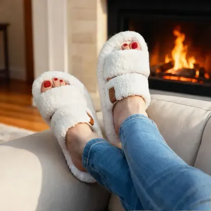 Women's Fuzzy Open-Toe Slippers