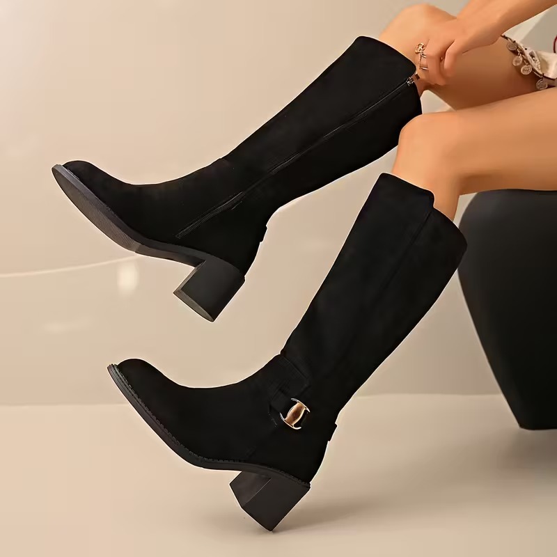 Faux Suede Knee High Stretch Boot