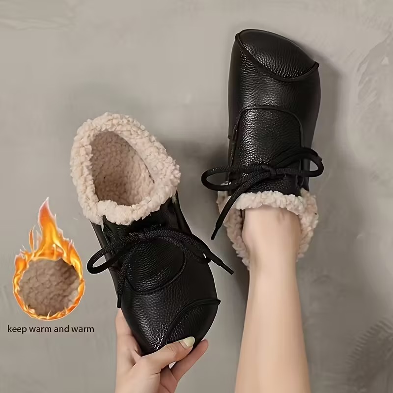 Women's Leather Waterproof Warm Platform Boots